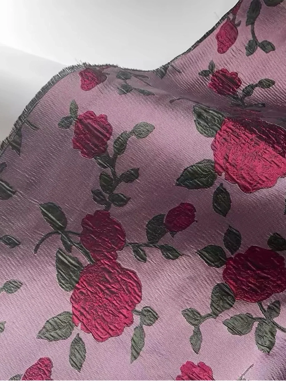 Luxury Rose Floral Jacquard Brocade Fabric - 2 Yards, 61” width
